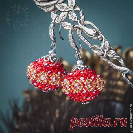 Купить Серьги - ярко-красный, золотой, красный, алый, красные серьги, алые серьги, серебро