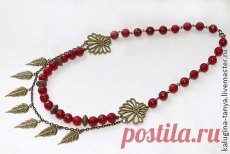 Колье с жадеитом &quot;Багряная осень&quot; - бусы из натуральных,бусы из камней