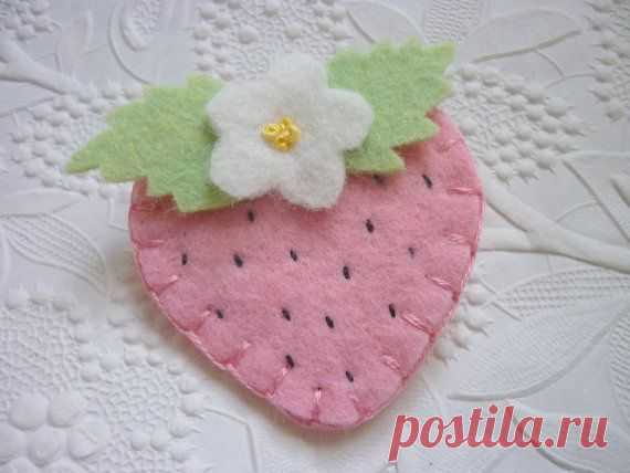 Клубника Брошь Розовый Войлок Flower войлочные