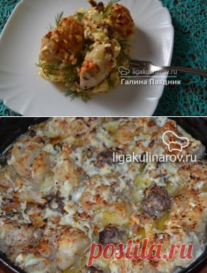 Запеканка из цветной капусты с куриным филе и мясными колобками, рецепт пошаговый от Лиги Кулинаров.