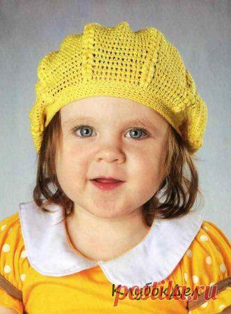 Желтый летний беретик для детей. Вязание для детей крючком