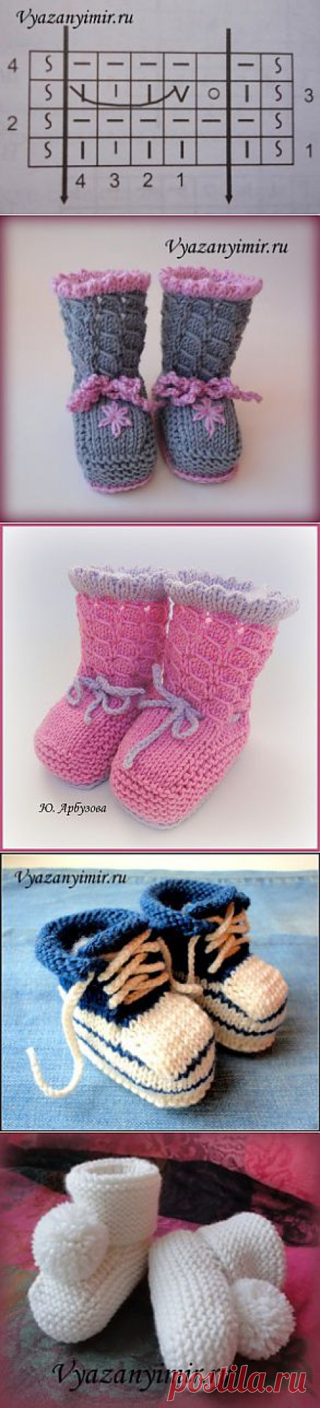 Пинетки-сапожки связанные спицами для малыша. | Вязаный Мир. Knit World.
