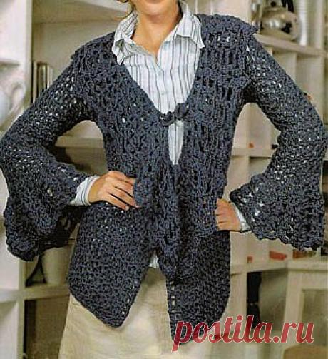 Кардиган цвета антрацита, связанный крючком. Описание + схемы/Пальто. Кардиганы/Вязание/Статьи / Шитье, вязание, рукоделие, бисероплетение