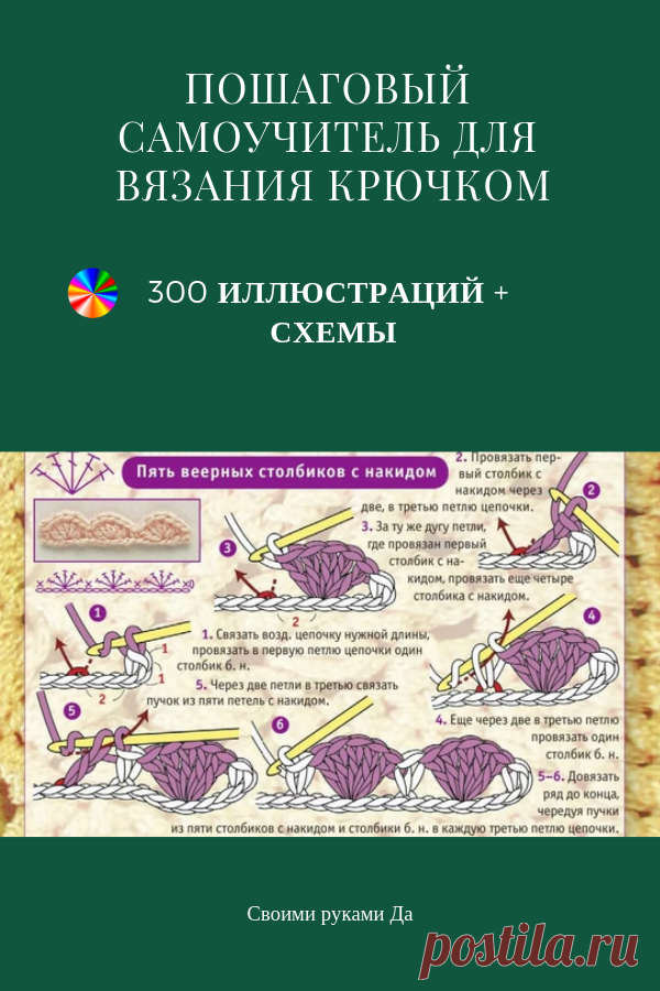 Пошаговый самоучитель для вязания крючком! Более 300 иллюстраций + схемы! ( Часть 2)