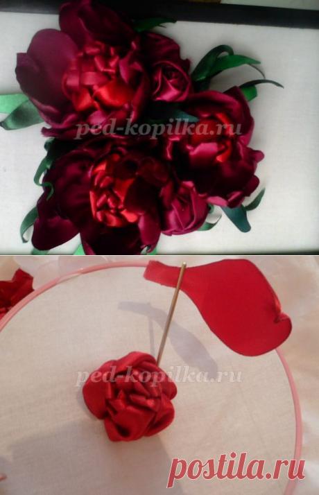 Пионы из атласных лент. Мастер-класс с пошаговыми фото