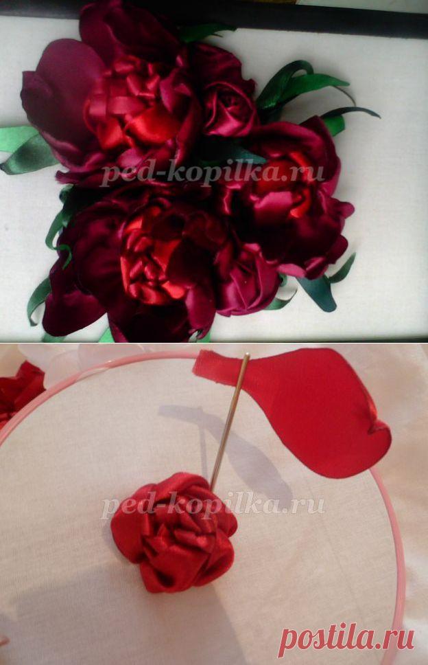 Пионы из атласных лент. Мастер-класс с пошаговыми фото