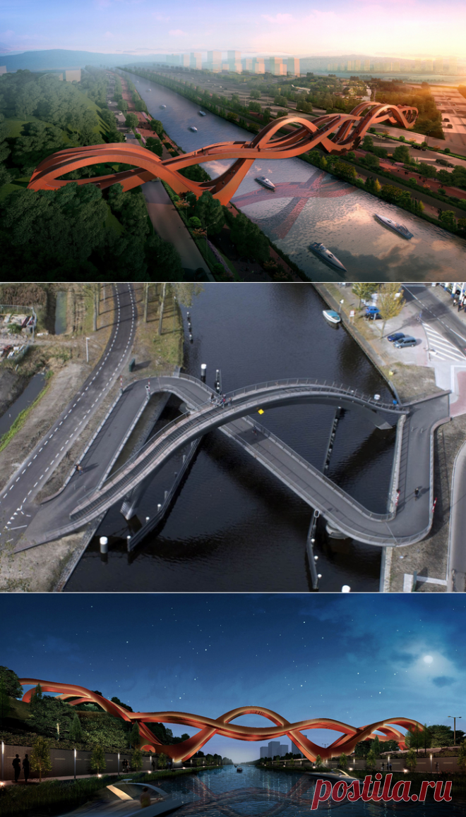 Красный мост Meixi Birdge. Красный мост Meixi Birdge построен около озера Meixi в провинции Хунань, в городском округе Чанша. Мост имеет длину 150 метров и высоту 24 метра. Над созданием моста работали архитекторы из голландской архитектурной фирмы Next architects. Уникальная форма Meixi Birdge напоминает кольцо Мебиуса или знаменитый китайский узел, пришедший из древнего народного искусства азиатской державы. Оригинальная конструкция также очень функциональна, потому что ...