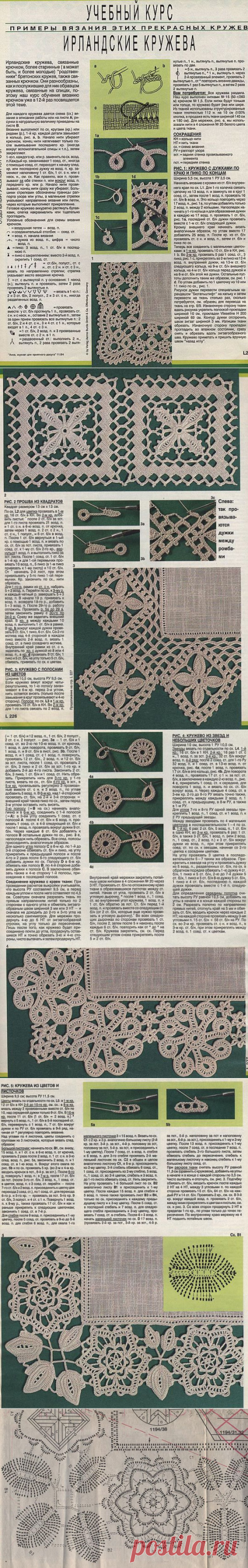 УЧЕБНЫЙ КУРС ИРЛАНДСКОГО КРУЖЕВА... ПРИМЕРЫ ВЯЗАНИЯ КРАСИВЕЙШИХ КРУЖЕВ... КЛАСС.