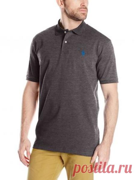 U.S. Polo Assn. Men's Solid Interlock Polo, Heather Dark Gray, Medium at Amazon Men’s Clothing store: