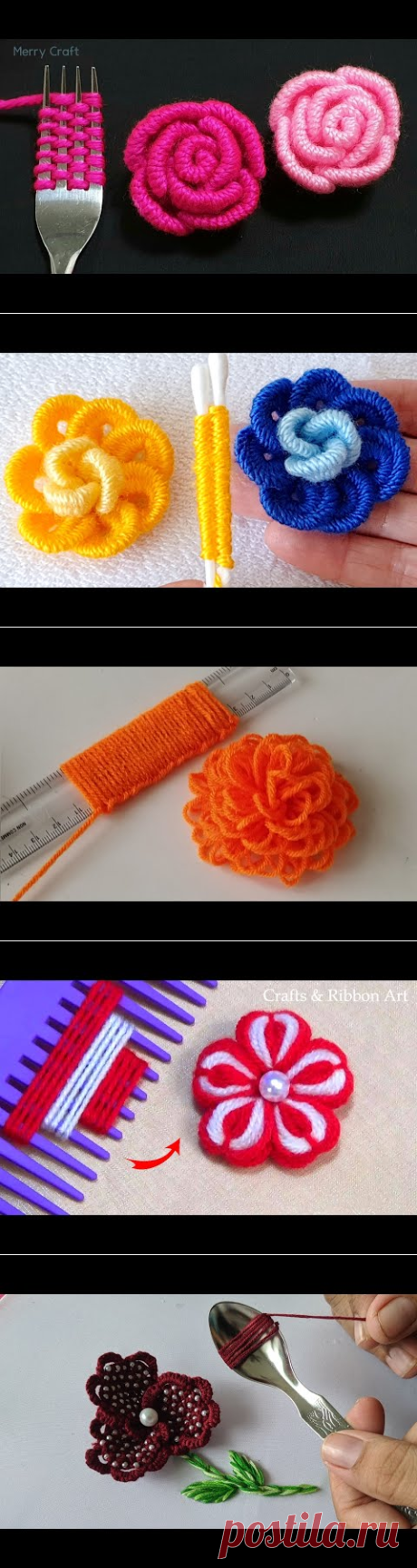 (8310) Amazing Woolen Flower Ideas with Fork - Easy Rose Making - Hand Embroidery Trick - Sewing Hack - YouTube