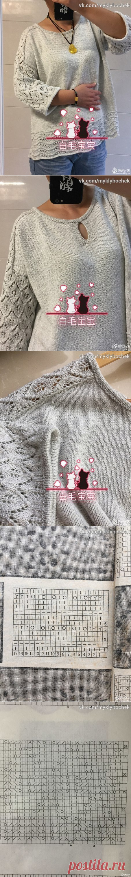 Пуловер спицами с ажурными вставками. Схемы.