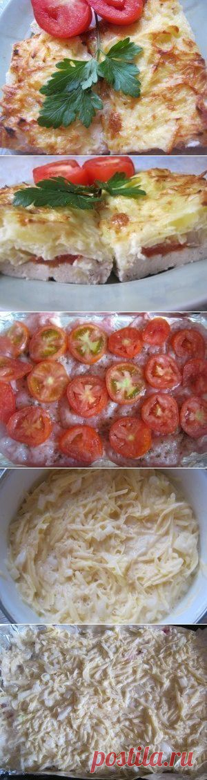 Курица запеченная под тертым картофелем.