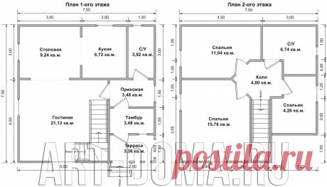Дом из бруса 7,5х7,5 «Галич»: полтора этажа. Брусовый дом «Галич» 7,5 на 7,5: проект