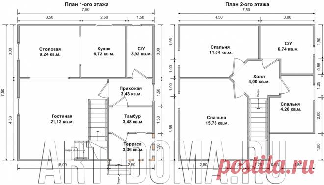 Дом из бруса 7,5х7,5 «Галич»: полтора этажа. Брусовый дом «Галич» 7,5 на 7,5: проект