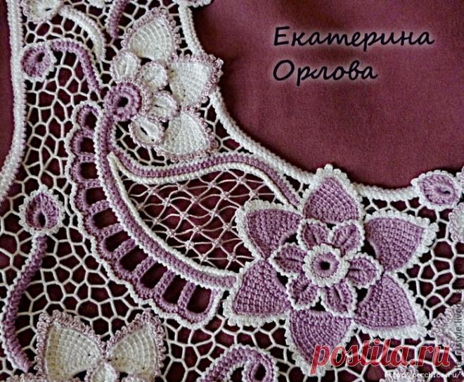 Цветы тунисской техникой в ирландском вязании - схемы