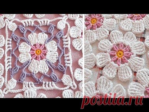 Вязание крючком цветок квадратный Вязание крючком цветок бабушка квадратный учебник