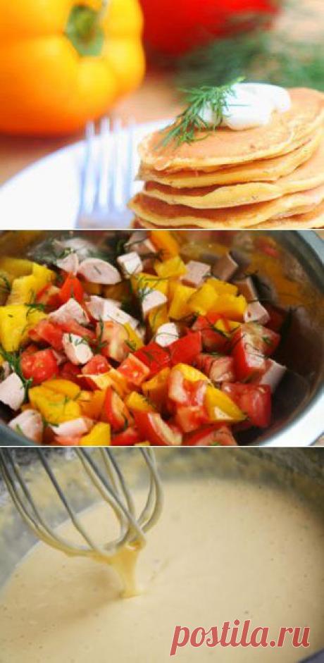 Оладьи с болгарским перцем, помидорами и ветчиной | Кулинарные рецепты от Ксении