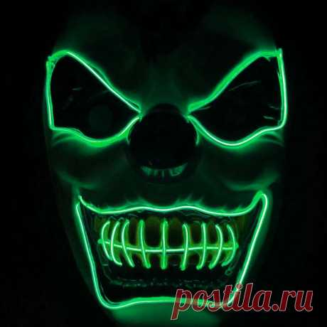 New Clown El Cold Light Glowing LED Fluorescent Mask Halloween Tricky Scary Spoo - US$7.77