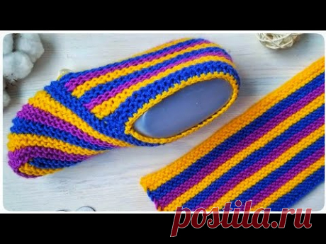 👌 Следки из остатков пряжи 💥Полосатые следки спицами!!! Подробный мастер класс