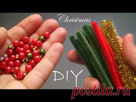 🌟VERY BEAUTIFUL CRAFTS FOR CHRISTMAS🌟 Mini wreath made of pipe clreaner and beads