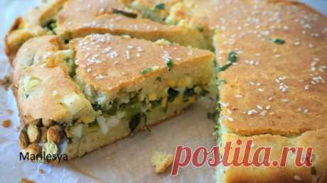 Ленивый пирог с зелёным луком и яйцом – пошаговый рецепт с фотографиями