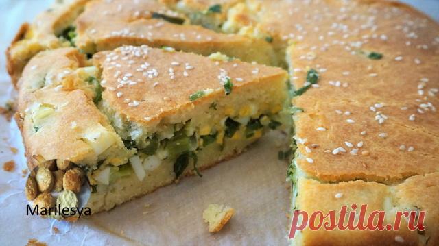 Ленивый пирог с зелёным луком и яйцом – пошаговый рецепт с фотографиями