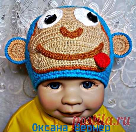 Обезьянка-ШАПОЧКА,СВЯЗАНА КРЮЧКОМ . СИМВОЛ 2016 ГОДА.