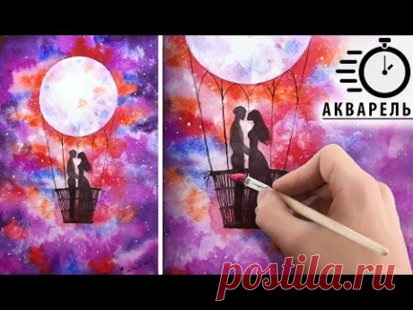 Акварель ОТКРЫТКА &quot;Романтика&quot;! ТАЙМЛАПС! Выбери свой урок рисования. Уроки для начинающих акварелью