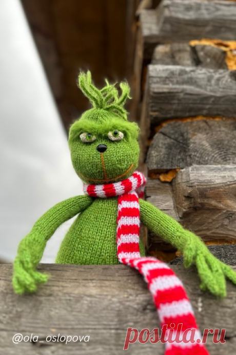Схема вязания игрушек спицами. Гринч спицами.