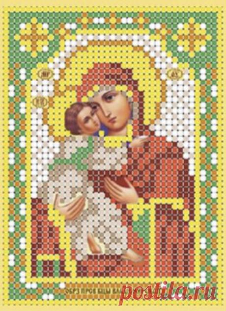 Образ Пресвятой Богородицы Владимирская. Цветная схема для вышивки крестиком бисером