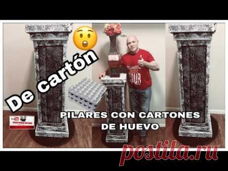 PILAR O PEDESTAL  DE CARTON CON CARTONES DE HUEVO # 1