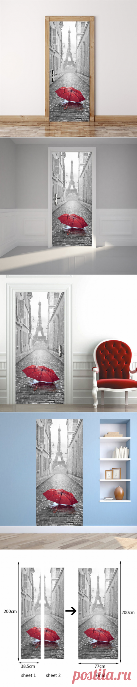 Новинка 2017 года 3d Двери Наклейки 2 шт./лот Спальня Наклейки на стену Париж Эйфелева башня Водонепроницаемый влаги самоклеящиеся двери Наклейки купить на AliExpress