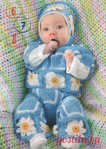 Костюм для новорожденного мальчика крючком с ромашками