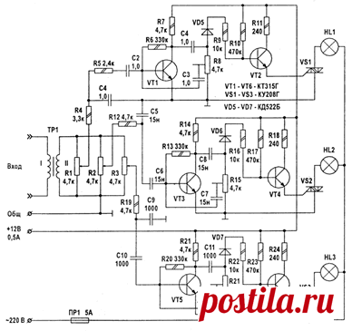Цветомузыкальная установка с применением активных фильтров