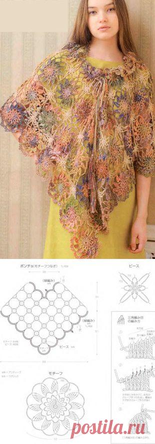 Ажурное пончо крючком