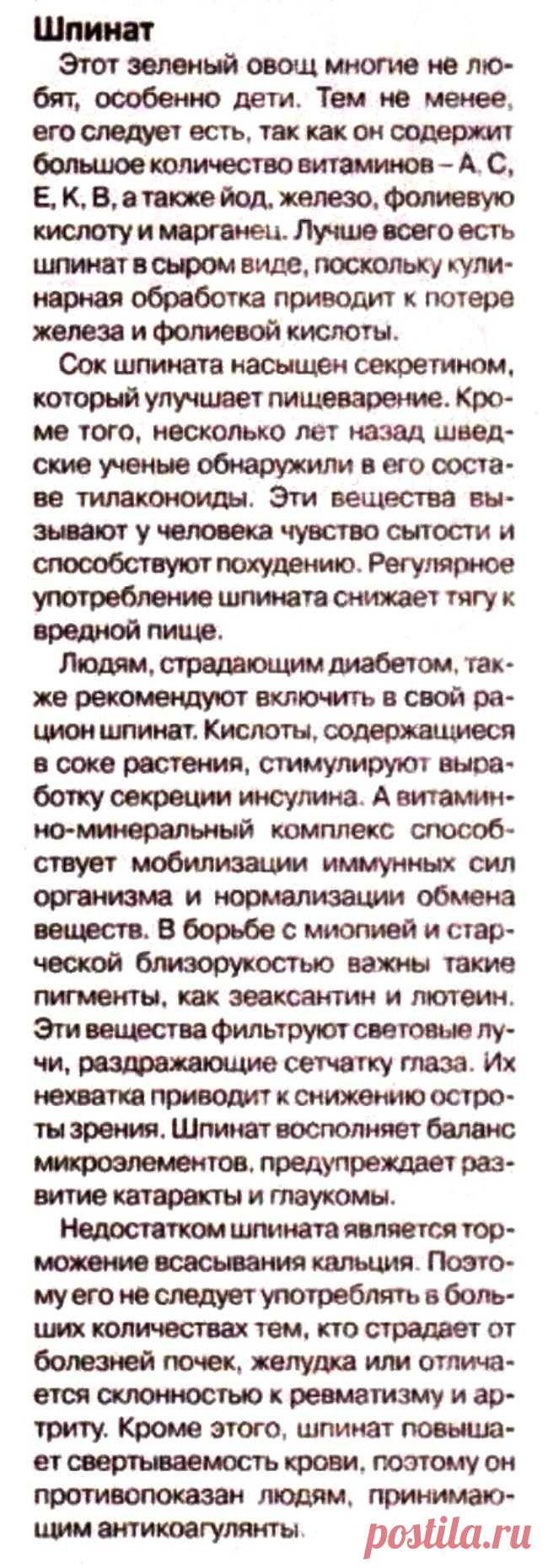 Шпинат - полезные свойства
