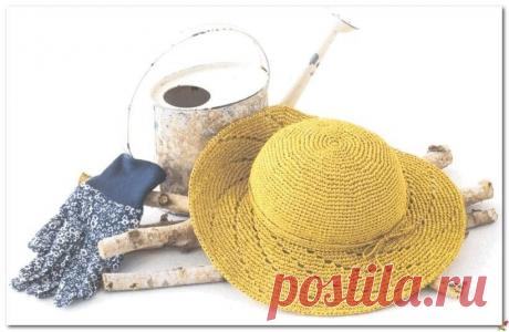 Летняя шляпка с широкими ажурными полями. Крючком. Схемы. / knittingideas.ru