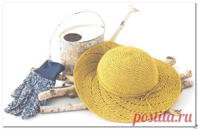 Летняя шляпка с широкими ажурными полями. Крючком. Схемы. / knittingideas.ru