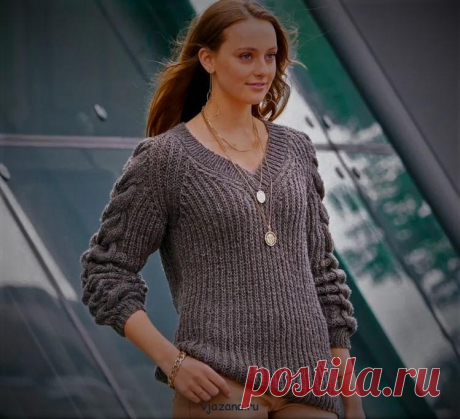 Пуловер английской резинкой с косами | Вязана.ru