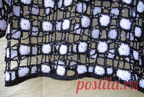 Black and White Polka Dot Crochet Blouse Long by TinaCrochet2016
