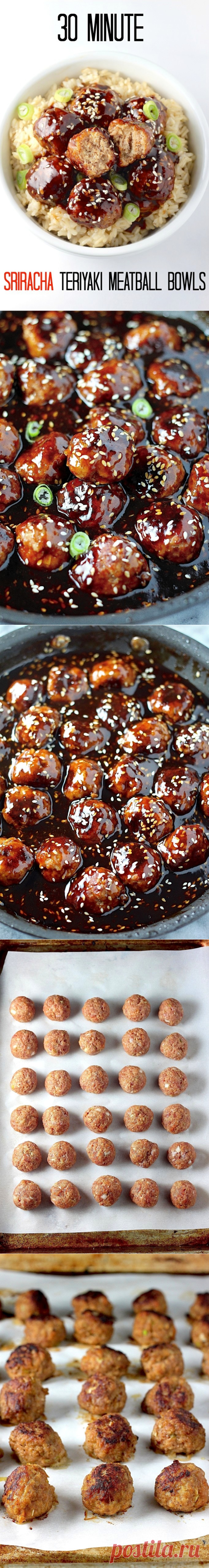 Healthy 30 Minute Sriracha Teriyaki Meatball Bowls - Baker by Nature