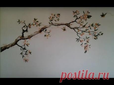 Роспись стен. Ветка сакуры. Одесский художник