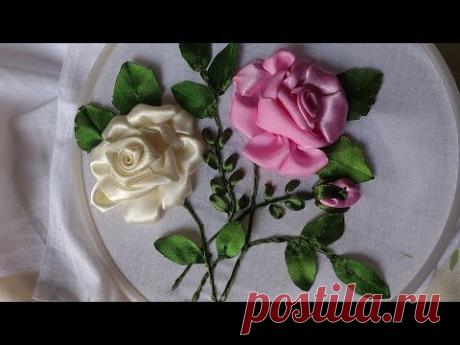 Hand embroidery designs. Ribbon embroidery by hand tutorial. Ribbon roses.