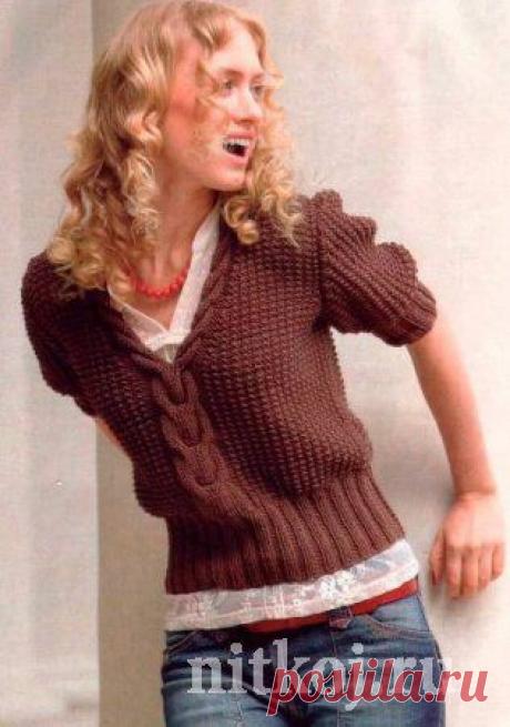 Женский пуловер с коротким рукавом спицами » Ниткой - вязаные вещи для вашего дома, вязание крючком, вязание спицами, схемы вязания
