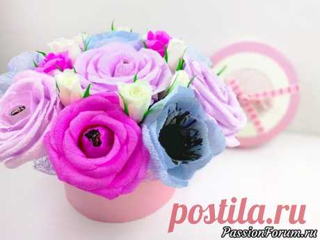 Нежный букетик роз и анемонов из гофрированной бумаги с конфетами. - запись пользователя akademiya_idey (Анна) в сообществе Работа с бумагой в категории Другие поделки из бумаги и картона Как сделать цветы из гофробумаги? Очень часто слышу такой вопрос. Но чуть усложним сегодняшний мастер класс и сделаем цветы из гофробумаги с конфетами.