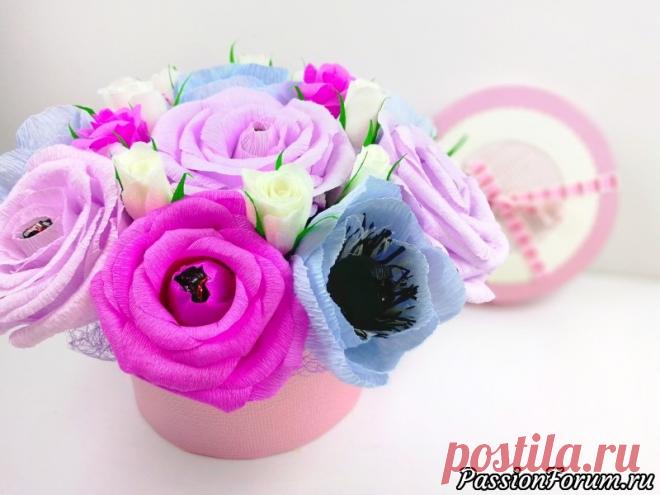 Нежный букетик роз и анемонов из гофрированной бумаги с конфетами. - запись пользователя akademiya_idey (Анна) в сообществе Работа с бумагой в категории Другие поделки из бумаги и картона Как сделать цветы из гофробумаги? Очень часто слышу такой вопрос. Но чуть усложним сегодняшний мастер класс и сделаем цветы из гофробумаги с конфетами.