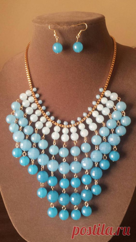 Blue and Gold Bib Necklace Set Collar Necklace Statement Necklace Gifts for Her Something Blue Bridal Gift