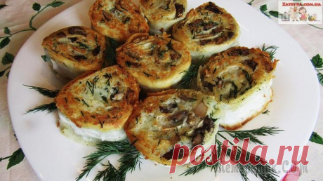 Рулетики из лаваша с картошкой и грибами