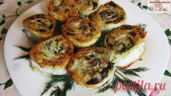 Рулетики из лаваша с картошкой и грибами