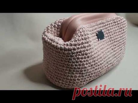 Саквояж на кожаном фермуаре | Вязание крючком
